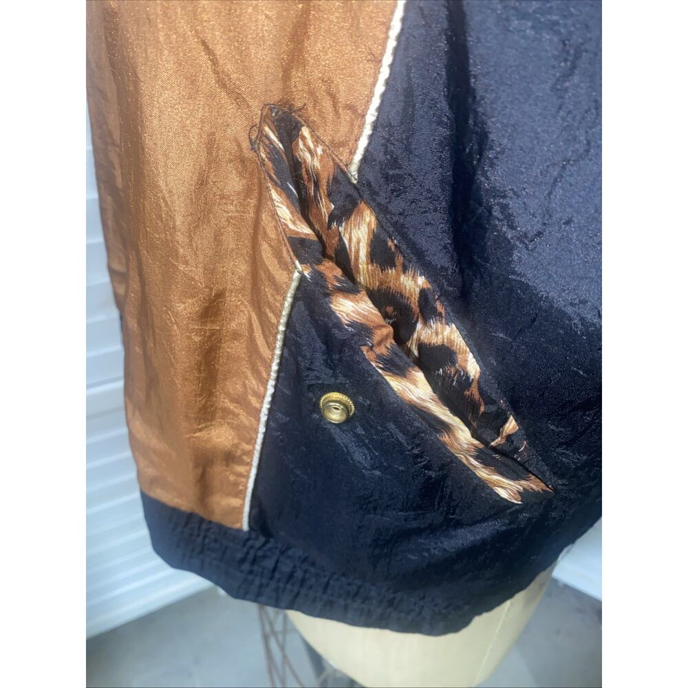 80s Wind Breaker Black and Brown Cheetah Pattern Metallic Gold Trim Small/Medium - Picture 7 of 9